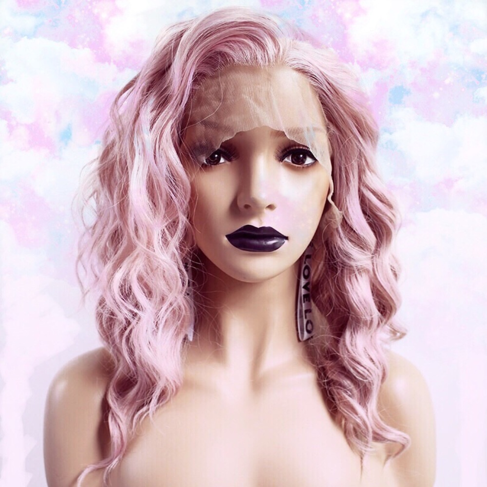 Curly Pink Wig Medium Length - Picture 2 of 8